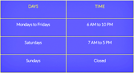 GO6PACK Fitness | Personal Training Opening Hours Table